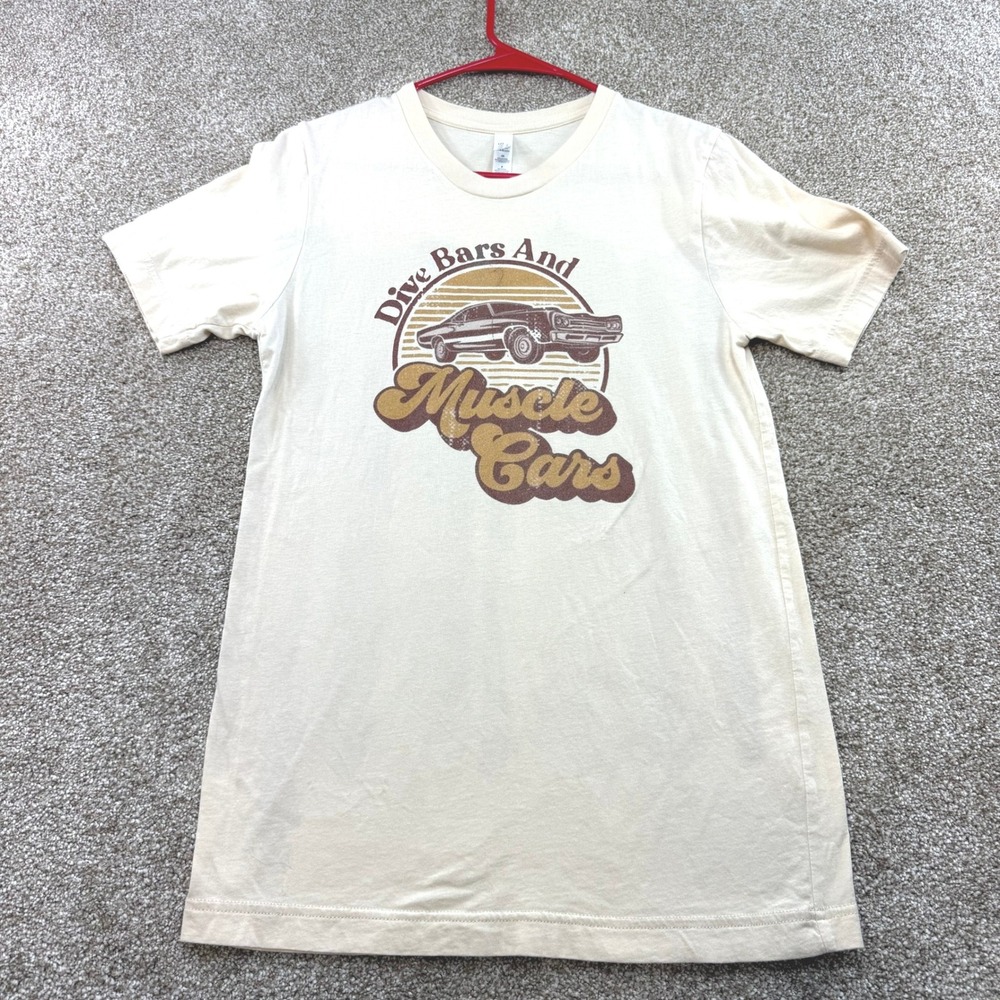 Bella+Canvas Womens S Cream Dive Bars And Muscle Cars T-Shirt Retro Tee Retro